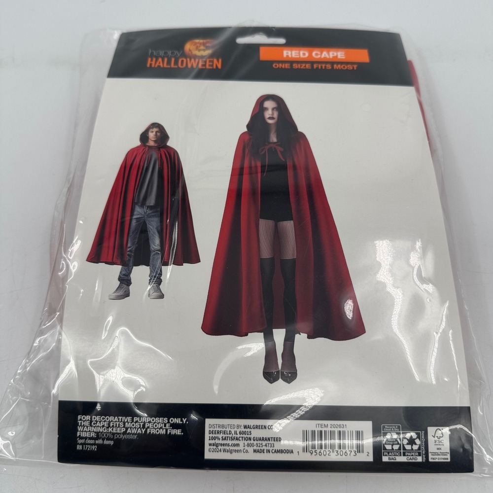 Happy Halloween Red Cape Hooded Adult Unisex Costume Accessory One Size 202631
